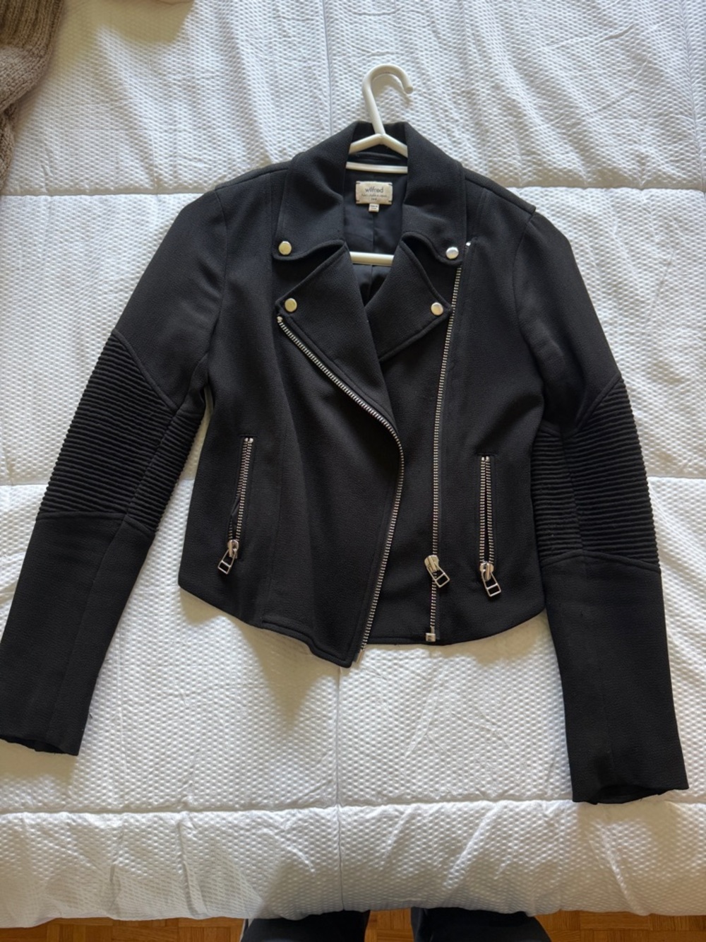 Wilfred Black Moto Jacket with Quilted Sleeves